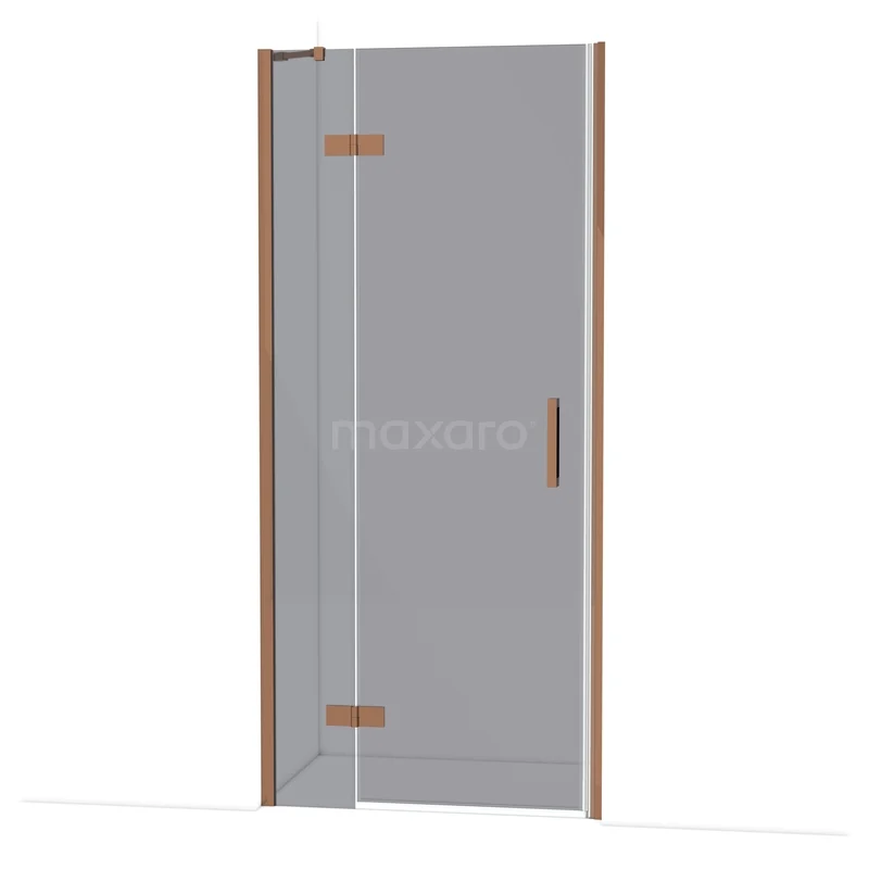 Diamond Shower door | 90 cm Glanzend koper Smoke glass Pivot door DDB21362211GKP Glazen douchedeur met mat gouden scharnieren en handgreep, modern design ideaal voor een stijlvolle badkamer renovatie.
