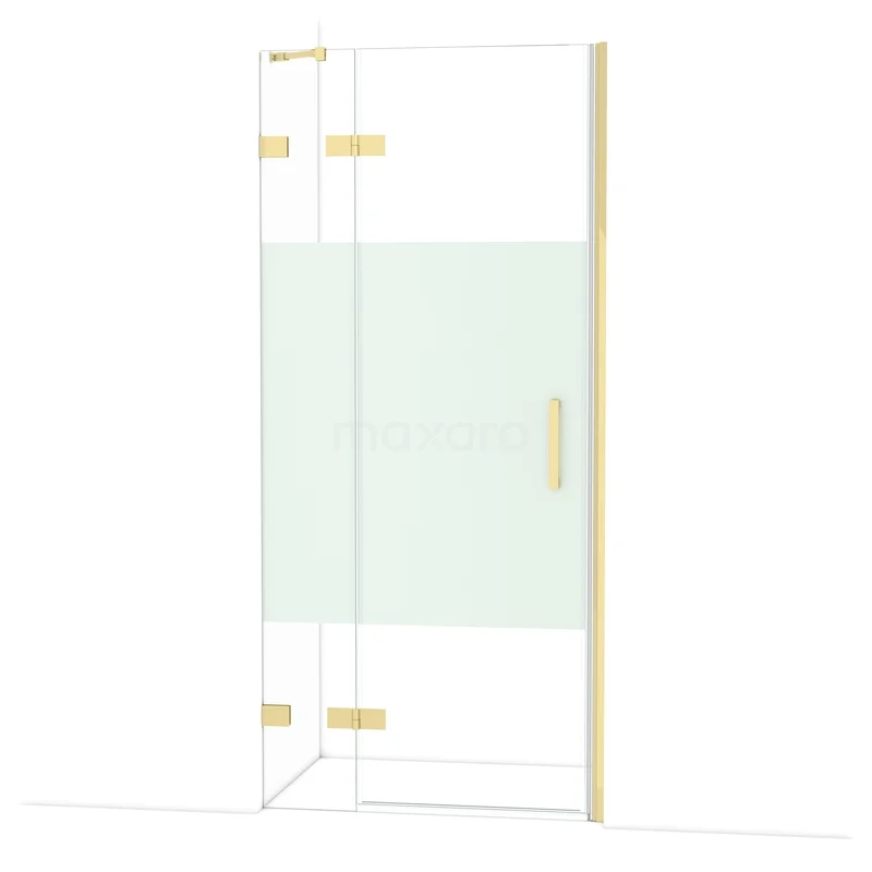 Diamant-Duschtüren DDB21362223GLG Glasdouchedeur mit goldenen Scharnieren und Haltegriff, teilweise Mattglas, elegantes Design für ein stilvolles Badezimmer.