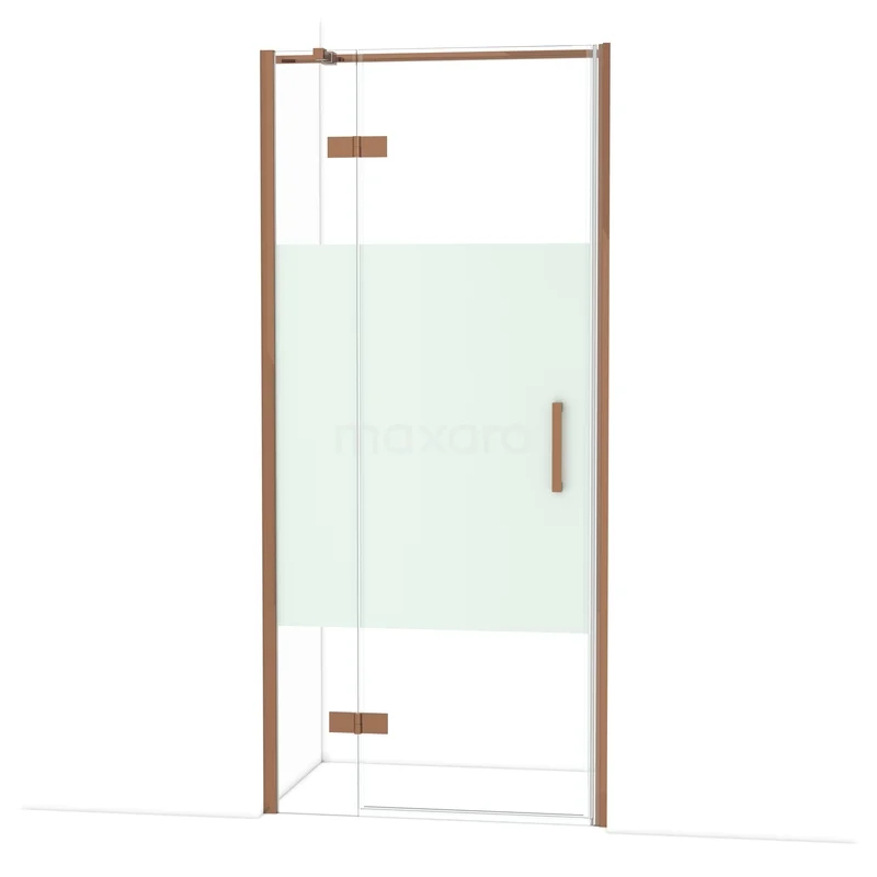 Diamond Shower door | 90 cm Glanzend koper Clear with matt strip Pivot door DDB21362313GKP Diamond Shower door | 90 cm Glanzend koper Clear with matt strip Pivot door DDB21362313GKP
