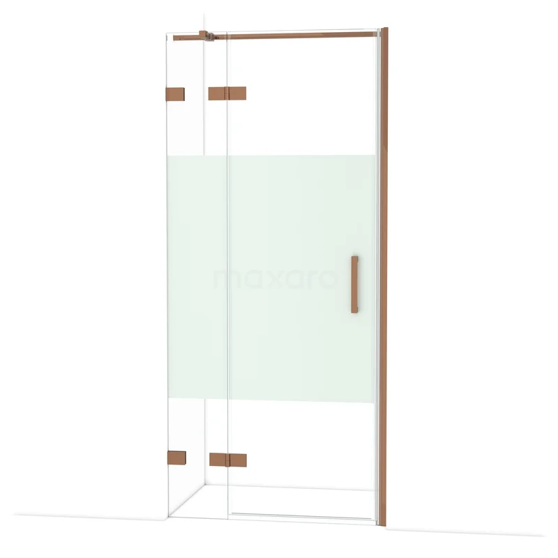 Diamond Shower door | 90 cm Shiny copper Clear with matt strip Pivot door DDB21362323GKP Douchedeur met koperkleurige accenten, modern glazen ontwerp, ideaal voor stijlvolle badkamerinrichting.