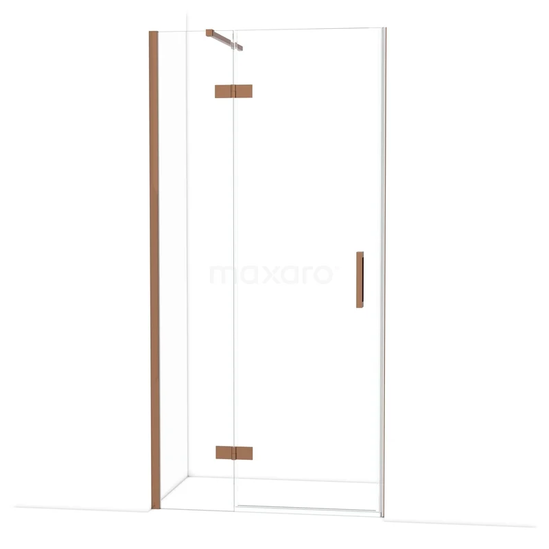 Diamond Shower door | 100 cm Shiny copper Clear glass Pivot door DDB21461110GKP Glazen douchewand met koperkleurige accenten, modern design, perfect voor elegante badkamerinrichting.