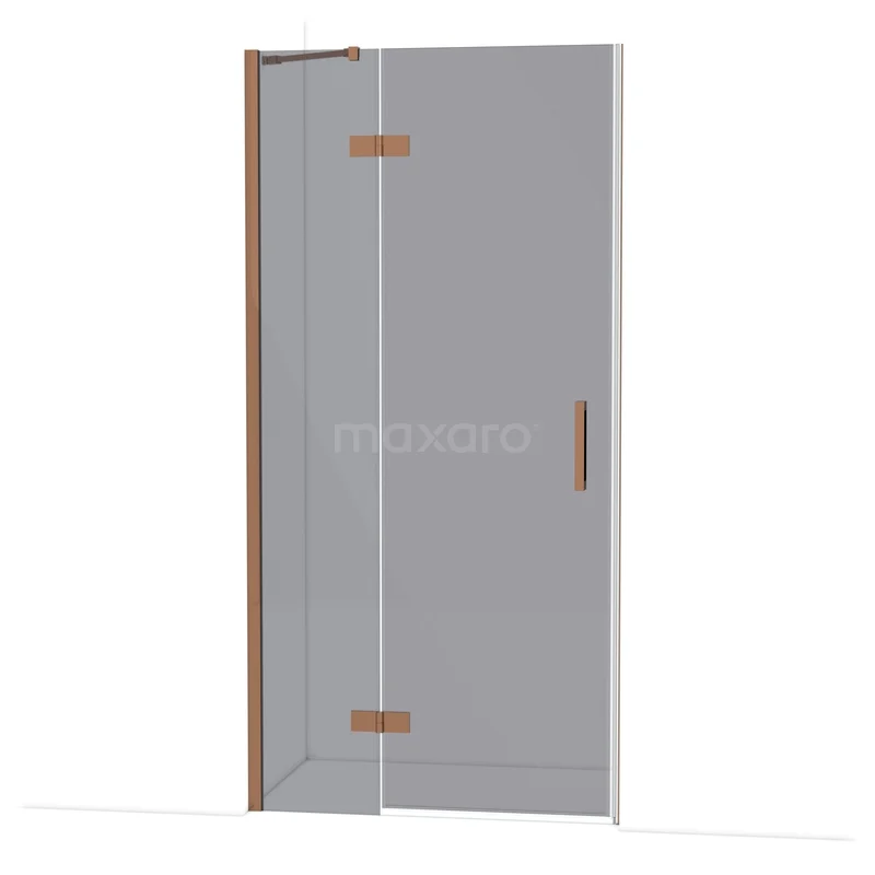 Diamond Shower door | 100 cm Glanzend koper Smoke glass Pivot door DDB21461211GKP Glazen douchedeur met koperkleurige scharnieren en handgreep, strak design voor een moderne badkamer.