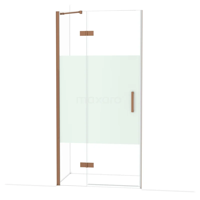 Diamond Shower door | 100 cm Glanzend koper Clear with matt strip Pivot door DDB21461213GKP Diamond Shower door | 100 cm Glanzend koper Clear with matt strip Pivot door DDB21461213GKP