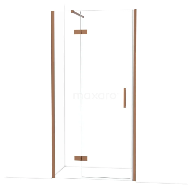Diamond Shower door | 100 cm Shiny copper Clear glass Pivot door DDB21462110GKP Glazen douchecabine met hoekinstap, bronskleurige profielen en minimalistisch design voor een moderne badkamer.