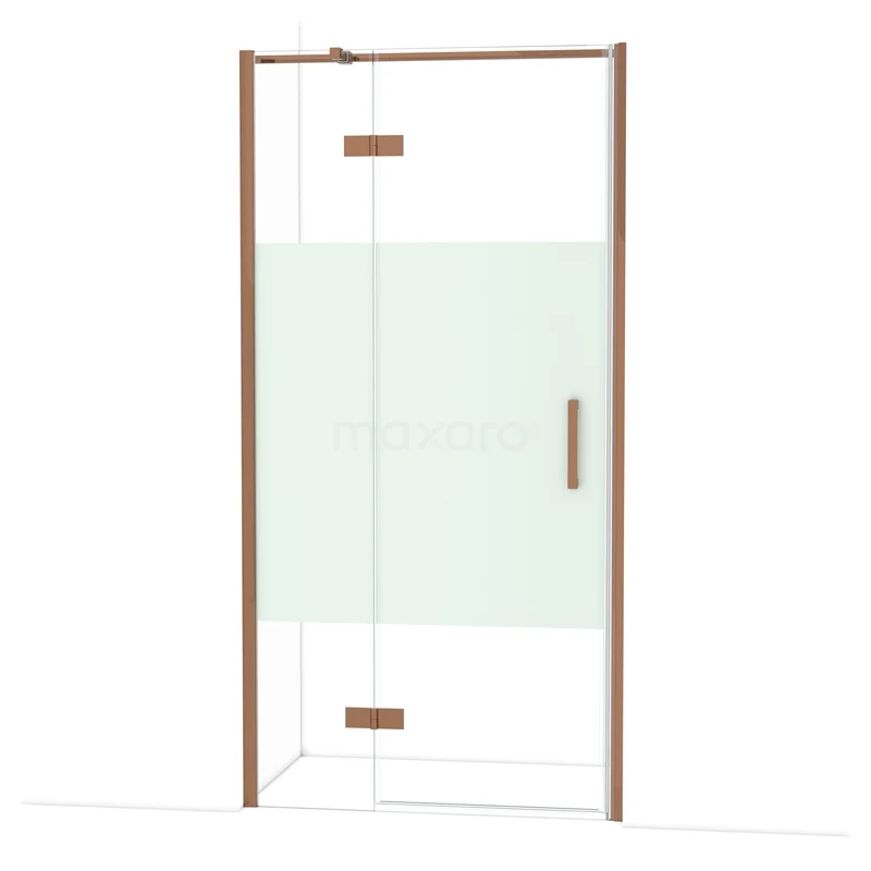 Diamond Shower door | 100 cm Glanzend koper Clear with matt strip Pivot door DDB21462313GKP Diamond Shower door | 100 cm Glanzend koper Clear with matt strip Pivot door DDB21462313GKP