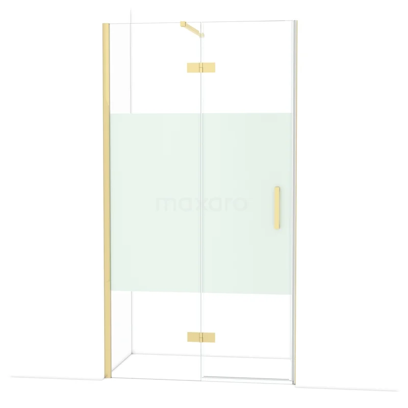 Diamond Shower door | 110 cm Shiny light gold Clear with matt strip Pivot door DDB21651113GLG Glass shower wall with gold accents, modern design, suitable for luxury bathroom interiors.