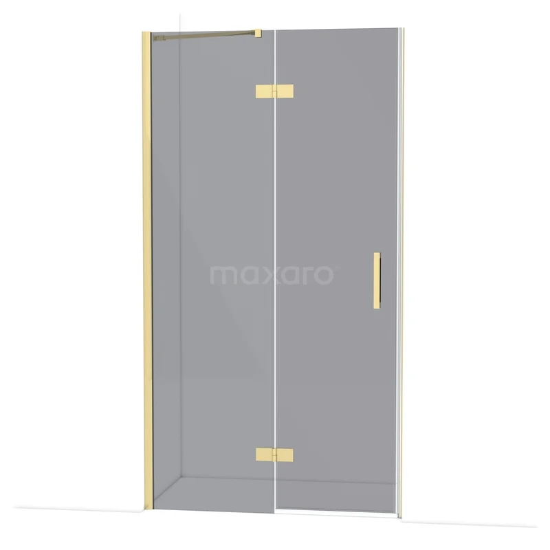Diamond Shower door | 110 cm Glossy light gold Smoke glass Pivot door DDB21651211GLG Douchedeur met gouden scharnieren, helder glas en strak design; ideale toevoeging voor moderne badkamerstijl.