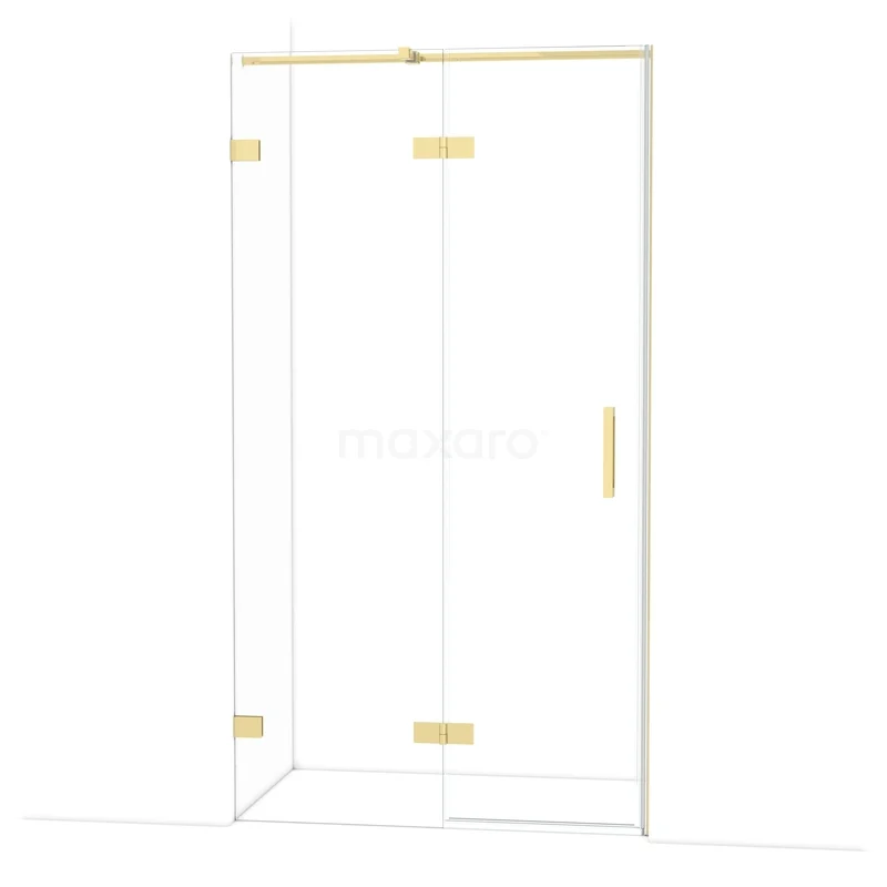 Diamond Shower door | 110 cm Glossy light gold Clear glass Pivot door DDB21651320GLG Glazen douchecabine met goudkleurige accenten, strakke vormgeving, perfect voor een moderne badkamerstijl.