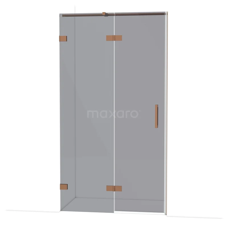 Diamond Shower door | 110 cm Shiny copper Smoke glass Pivot door DDB21651321GKP Glazen douchedeur met roestvrijstalen scharnieren in koperkleur, strak design voor een moderne badkamer.
