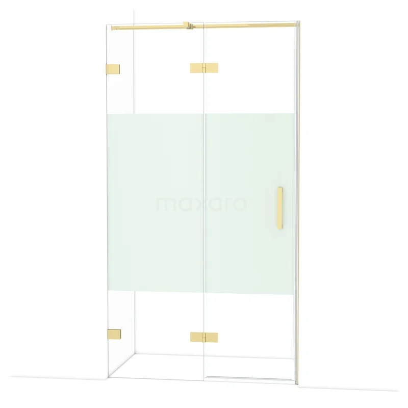 Glazen douchecabine met gouden accenten, mat wit middenpaneel, ideaal als stijlvolle toevoeging aan iedere moderne badkamer.