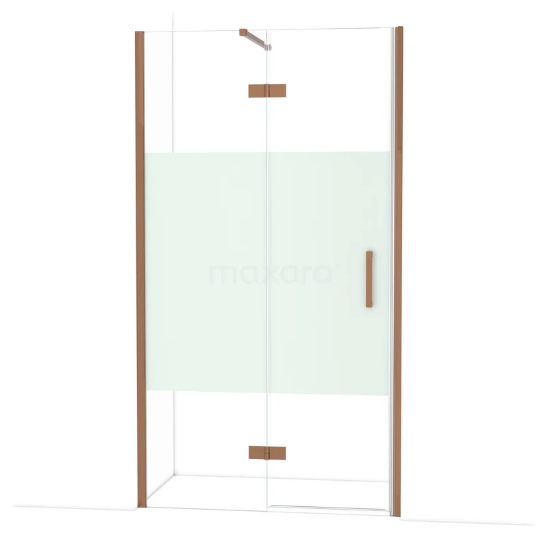 Diamond Douchedeur | 110 cm Glanzend koper Helder met matte strook Draaideur DDB21652113GKP