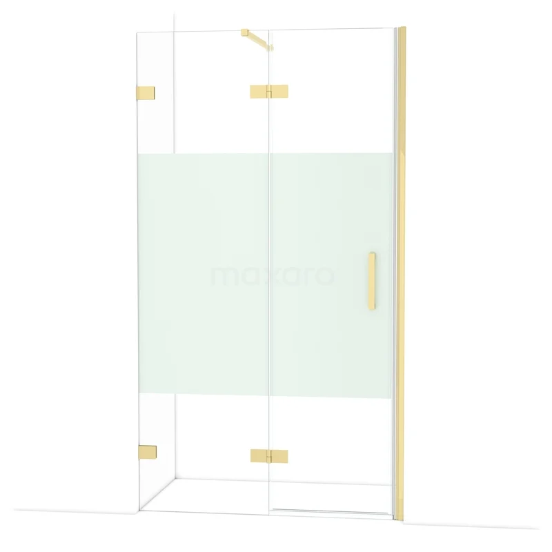 Diamond Shower door | 110 cm Glossy light gold Clear with matt strip Pivot door DDB21652123GLG Golden shower wall with frosted glass and clear glass, modern design, ideal for a stylish and luxurious bathroom decor.