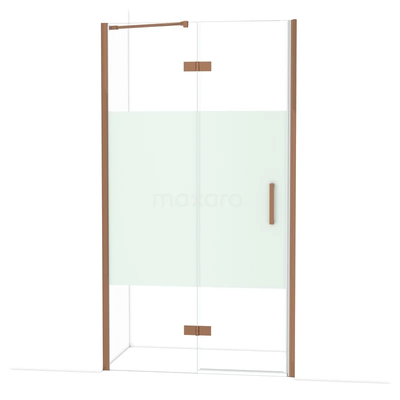 Diamond Shower door | 110 cm Shiny copper Clear with matt strip Pivot door DDB21652213GKP Douchecabine met glazen deuren, koperkleurige accenten en moderne stijl, ideaal voor een stijlvolle badkamer.