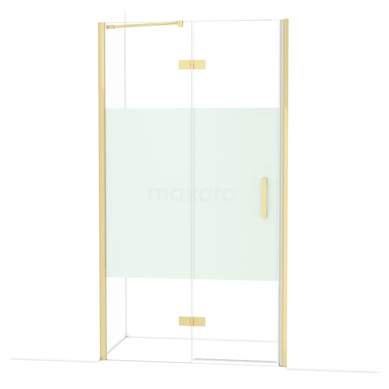 Diamond Shower door | 110 cm Glossy light gold Clear with matt strip Pivot door DDB21652213GLG Luxe douchecabine met goudkleurige accenten, helder glas en minimalistisch design, perfect voor een stijlvolle badkamer.