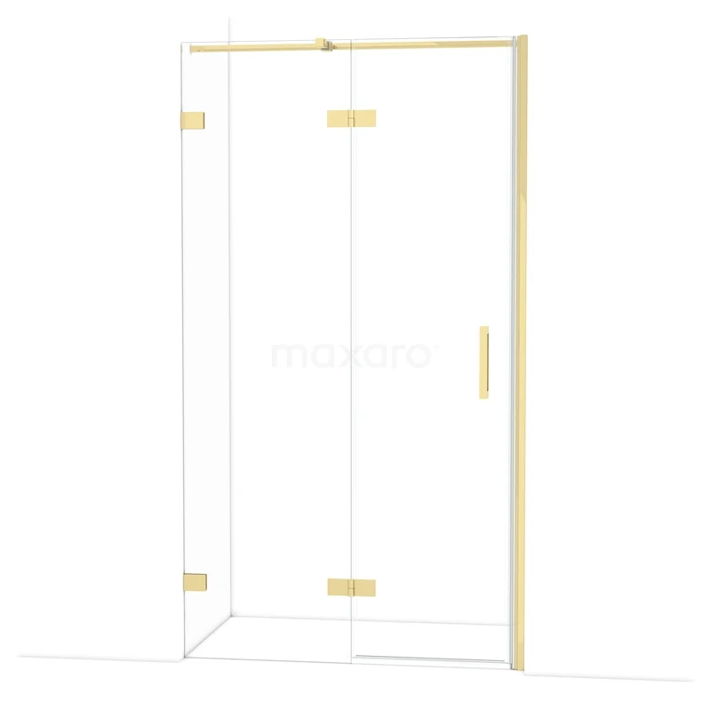 Diamond Shower door | 110 cm Glossy light gold Clear glass Pivot door DDB21652320GLG Gouden douchewand met hoekopstelling, helder glas en minimalistisch ontwerp, perfect voor een moderne badkamerstijl.
