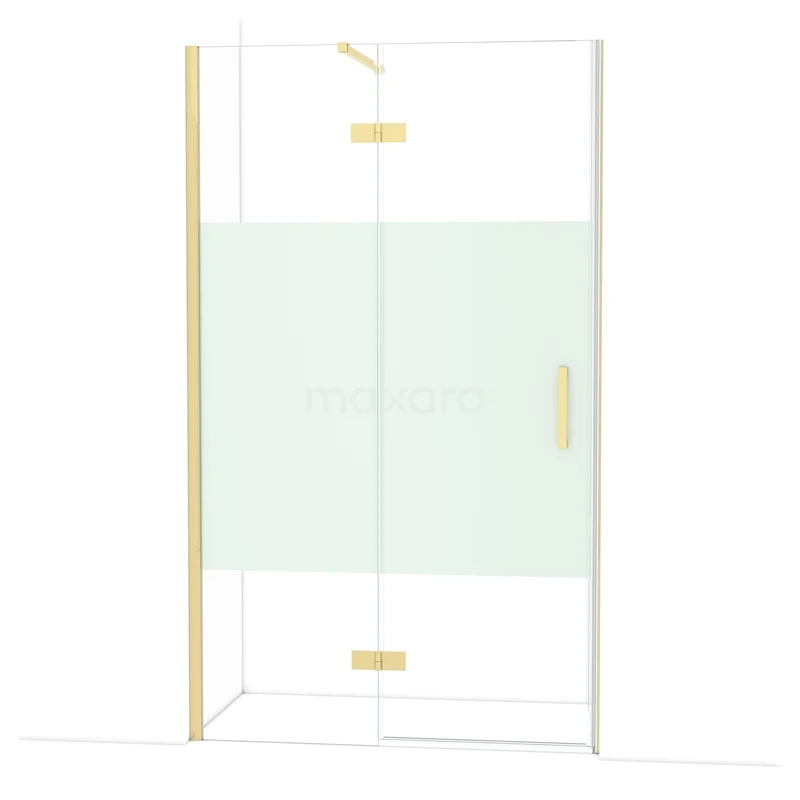 Diamond Shower door | 120 cm Shiny light gold Clear with matt strip Pivot door DDB21661113GLG Glass shower door with gold-coloured hinges and handle, suitable for luxury bathroom interiors.