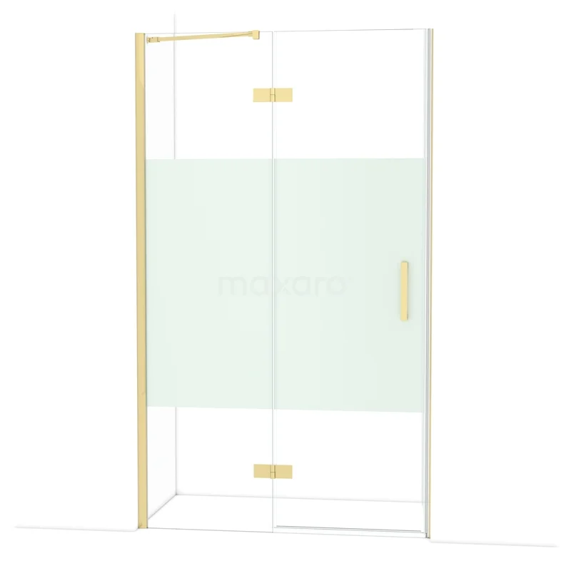 Diamond Shower door | 120 cm Glossy light gold Clear with matt strip Pivot door DDB21661213GLG Glazen douchewand met goudkleurig frame, matglas detail, ideaal voor een luxe badkamer upgrade.