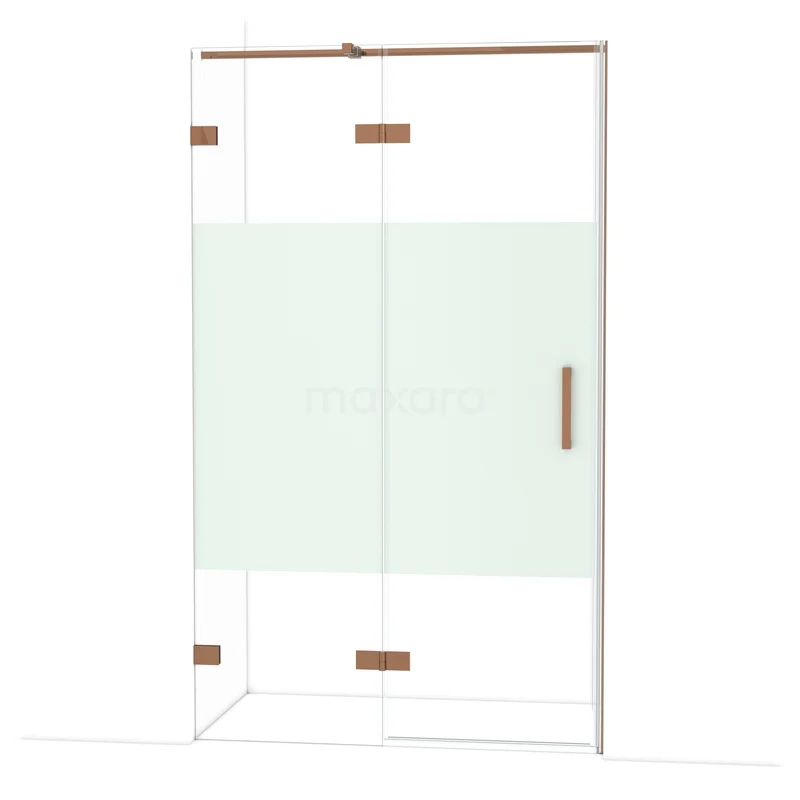 Diamond Shower door | 120 cm Shiny copper Clear with matt strip Pivot door DDB21661323GKP Glazen douchewand met mat middenstuk, bronskleurige accenten en minimalistisch design voor een stijlvolle badkamer.