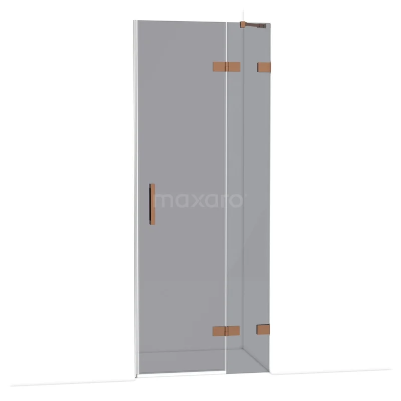 Diamant-Duschtüren DDB22351221GKP Graue Schiebetür mit gläserner Seitenwand, kupferfarbigen Akzenten und schnörkellosem Design, ideal für moderne Bäder.