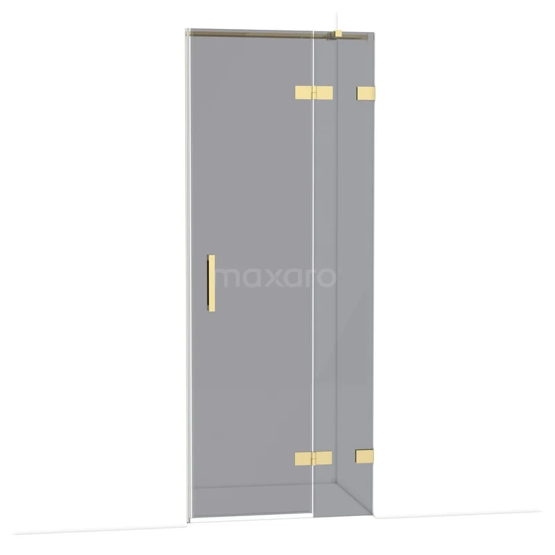 Diamond Shower door | 80 cm Glossy light gold Smoke glass Pivot door DDB22351321GLG Glazen douchedeur met goudkleurige scharnieren, rechte handgreep en strak design, ideaal voor moderne badkamers.