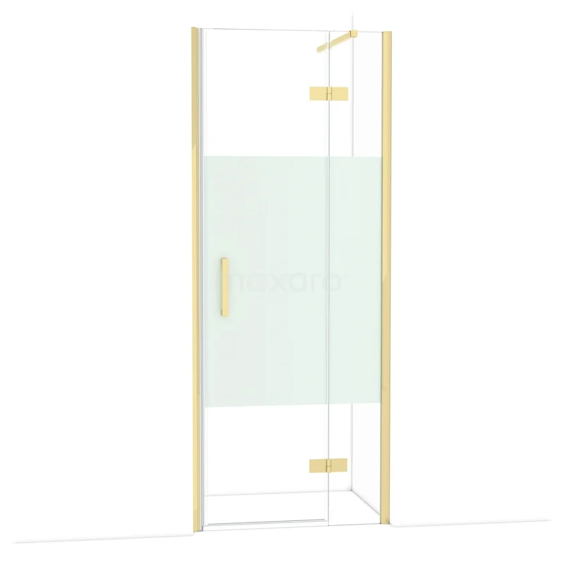 Diamond Shower door | 80 cm Glanzend lichtgoud Clear with matt strip Pivot door DDB22352113GLG