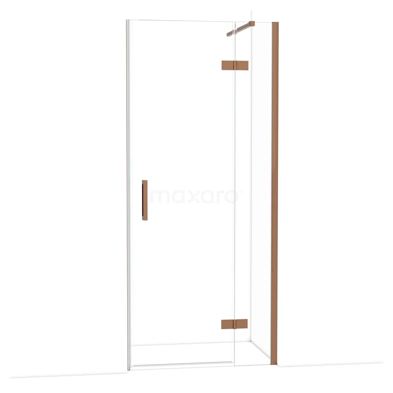 Diamond Shower door | 90 cm Shiny copper Clear glass Pivot door DDB22361110GKP Glazen douchedeur met koperkleurige scharnieren en handgreep, strak design, ideaal voor moderne badkamers.