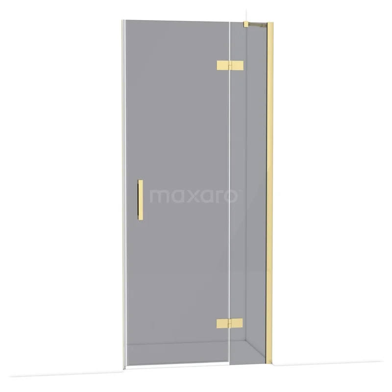 Diamond Shower door | 90 cm Shiny light gold Smoke glass Pivot door DDB22361211GLG Glass shower door with matte gold hinges and handle, modern design for stylish bathrooms.