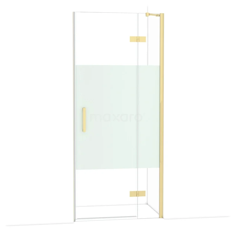 Diamond Shower door | 90 cm Glanzend lichtgoud Clear with matt strip Pivot door DDB22361213GLG Diamond Shower door | 90 cm Glanzend lichtgoud Clear with matt strip Pivot door DDB22361213GLG