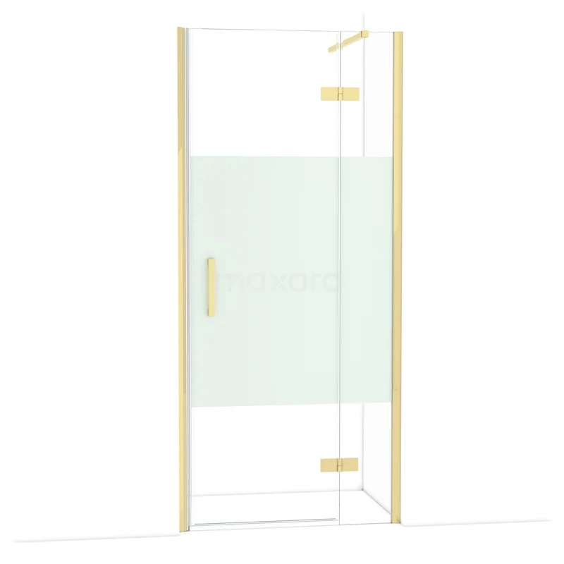 Diamond Shower door | 90 cm Glanzend lichtgoud Clear with matt strip Pivot door DDB22362113GLG