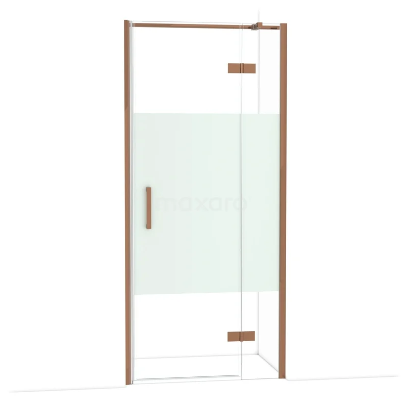 Diamond Shower door | 90 cm Glanzend koper Clear with matt strip Pivot door DDB22362313GKP