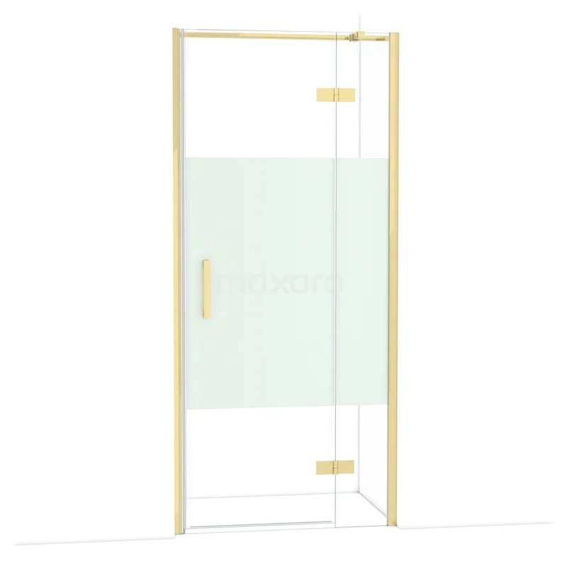 Diamond Shower door | 90 cm Glanzend lichtgoud Clear with matt strip Pivot door DDB22362313GLG