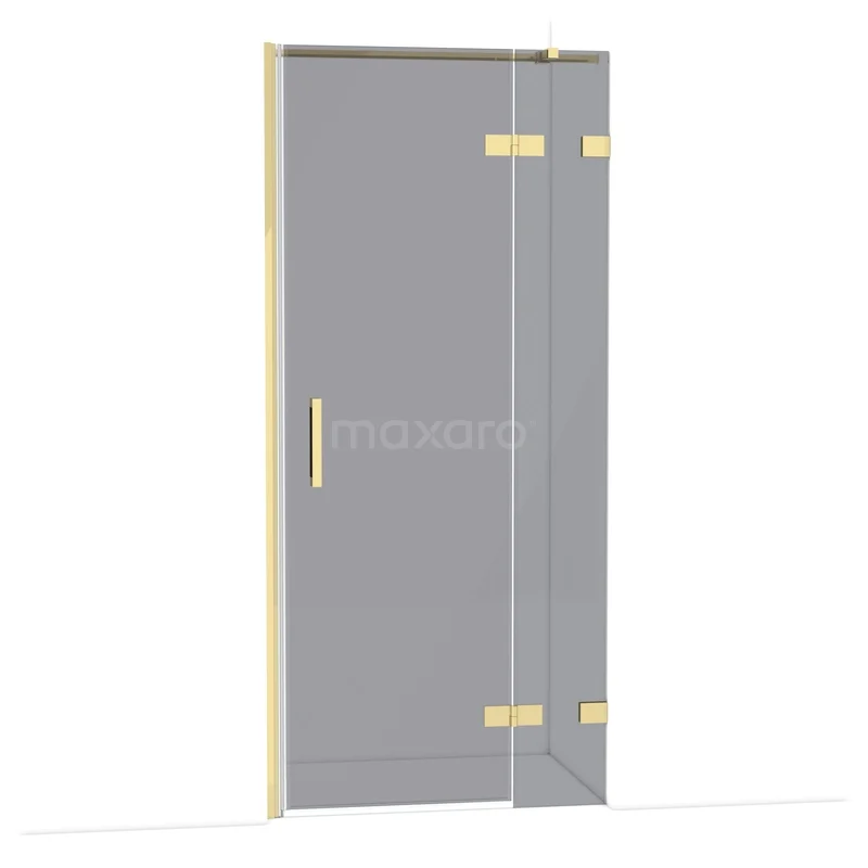 Diamond Shower door | 90 cm Shiny light gold Smoke glass Pivot door DDB22362321GLG Glass shower door with brass hinges and handle, modern design, perfect for a stylish bathroom.