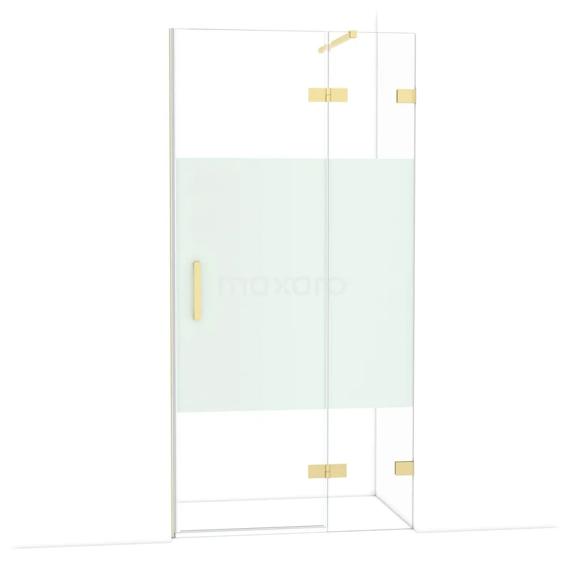 Diamant-Duschtüren DDB22461123GLG Glas Duschkabine mit matt weißem Streifen, goldfarbenen Scharnieren und Haltegriff, modernes Design ideal für luxuriöse Bäder.