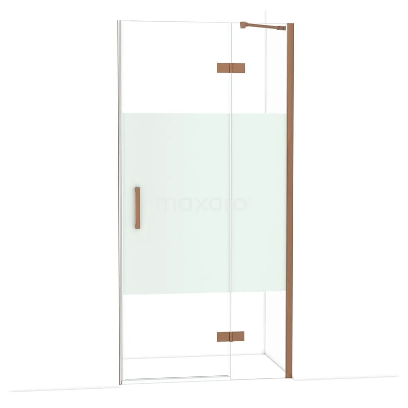 Diamond Douchedeur | 100 cm Glanzend koper Helder met matte strook Draaideur DDB22461213GKP