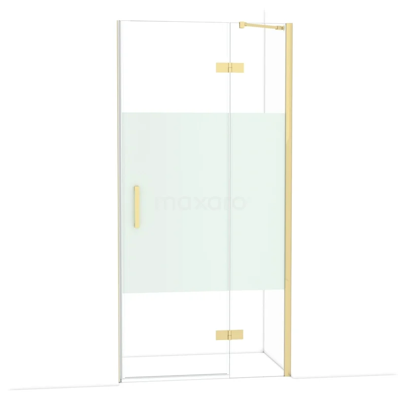 Diamond Douchedeur | 100 cm Glanzend lichtgoud Helder met matte strook Draaideur DDB22461213GLG