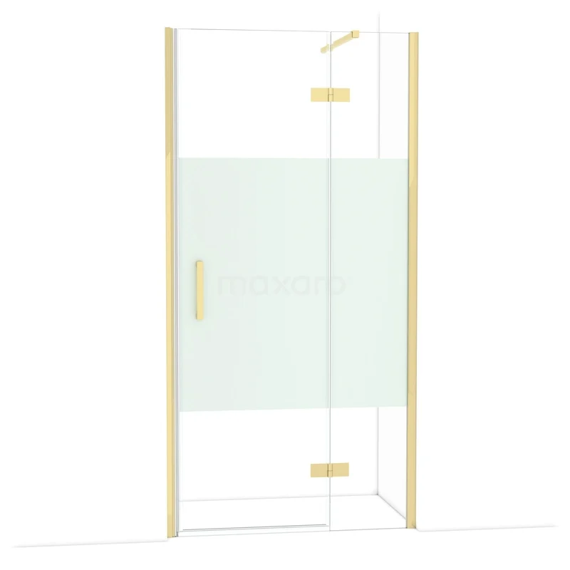 Diamond Shower door | 100 cm Glanzend lichtgoud Clear with matt strip Pivot door DDB22462113GLG