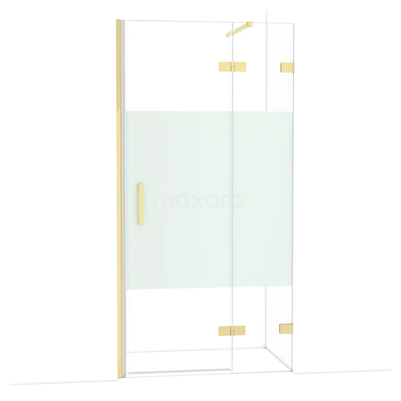 Diamant-Duschtüren DDB22462123GLG Duschkabine mit Klarglas und Matt Weiß Dekorationspaneel, goldfarbene Scharniere und Haltegriff, modernes Badezimmerdesign.