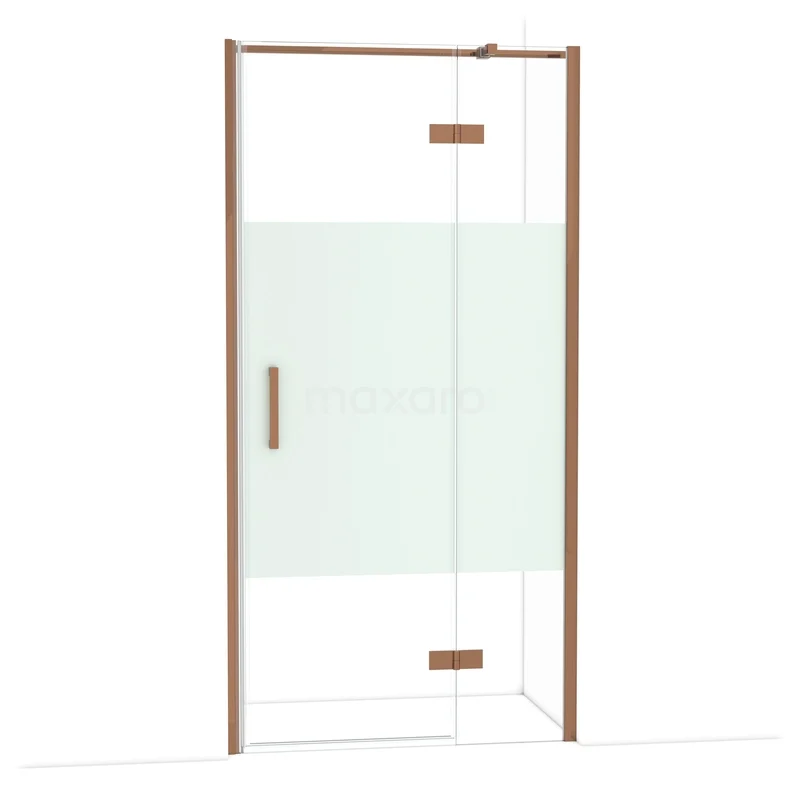 Diamond Douchedeur | 100 cm Glanzend koper Helder met matte strook Draaideur DDB22462313GKP