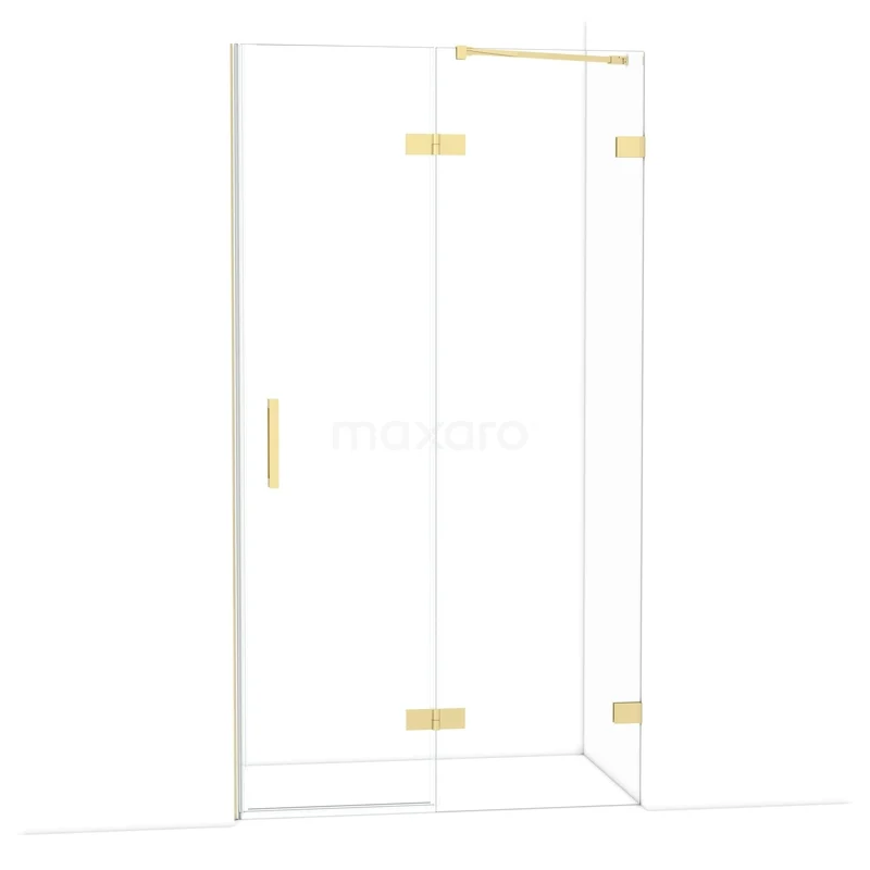 Diamond Shower door | 110 cm Glanzend lichtgoud Clear glass Pivot door DDB22651220GLG Glazen douchedeur met gouden scharnieren en handgreep, modern design, perfect voor stijlvolle badkamerinterieurs.