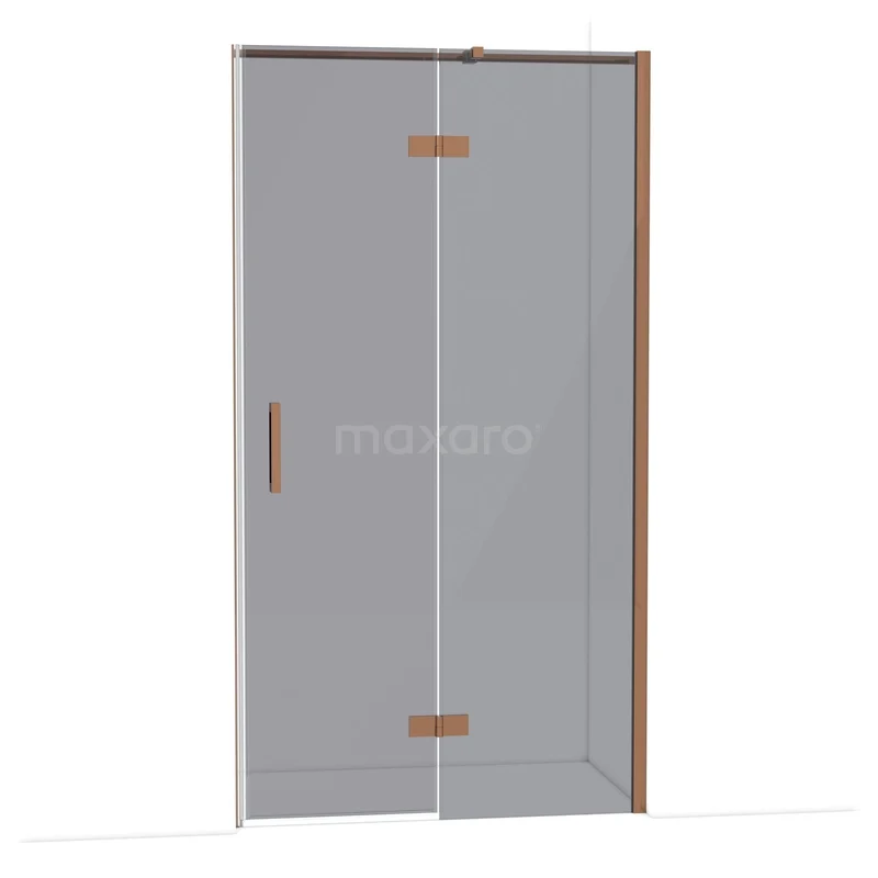 Diamond Shower door | 110 cm Shiny copper Smoke glass Pivot door DDB22651311GKP Glass shower door with copper-coloured hinges and handle, sleek design for modern bathroom decor.