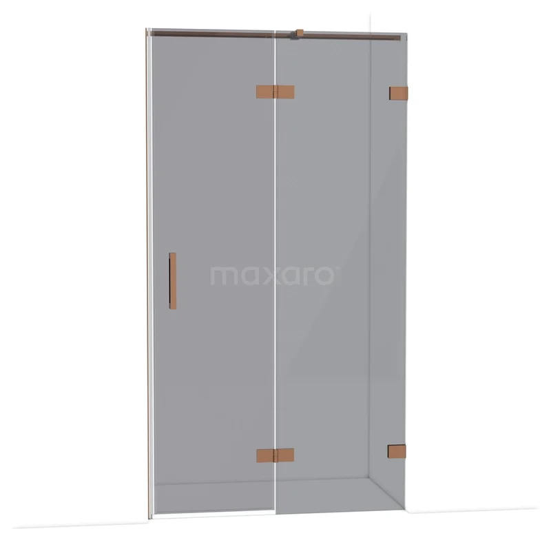 Diamond Shower door | 110 cm Shiny copper Smoke glass Pivot door DDB22651321GKP Shower head made of glass with matte black and copper-coloured details, suitable for modern bathrooms.