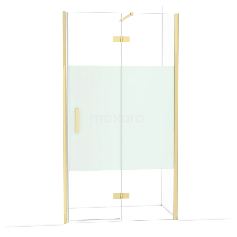 Diamond Douchedeur | 110 cm Glanzend lichtgoud Helder met matte strook Draaideur DDB22652113GLG