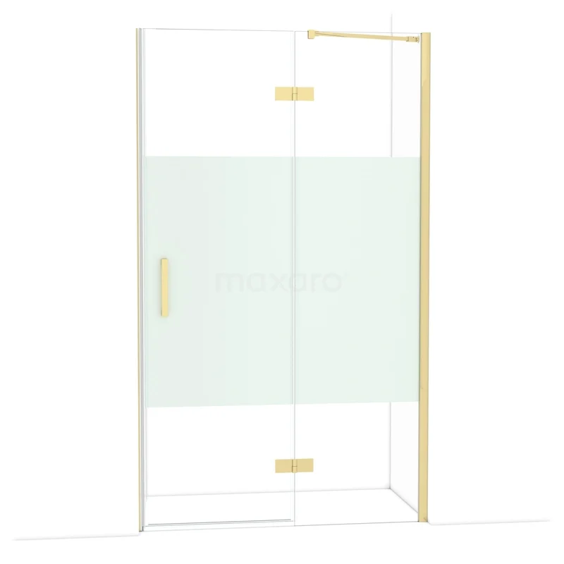Diamond Shower door | 120 cm Glanzend lichtgoud Clear with matt strip Pivot door DDB22661213GLG