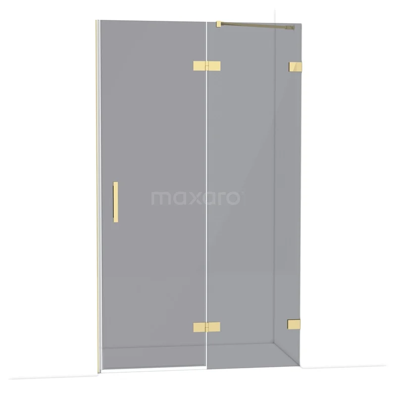 Diamond Shower door | 120 cm Glossy light gold Smoke glass Pivot door DDB22661221GLG Glazen douchedeur met messing accenten, modern design, ideaal voor luxe badkamerinrichting, van stevig doorzichtig materiaal.