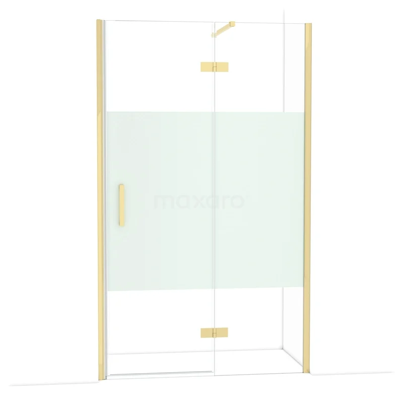 Diamond Douchedeur | 120 cm Glanzend lichtgoud Helder met matte strook Draaideur DDB22662113GLG