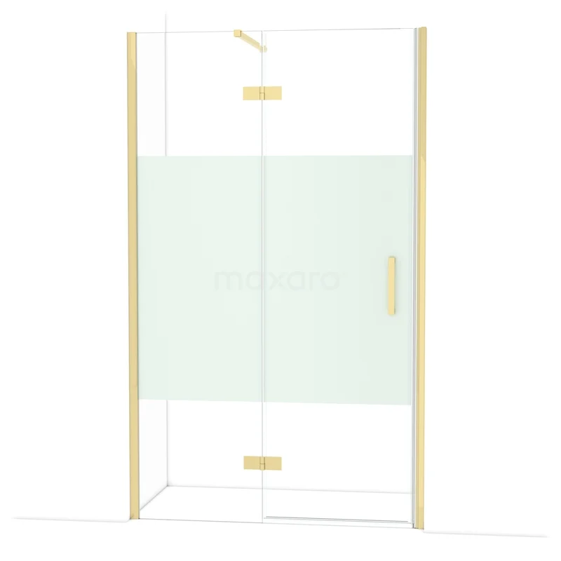 Diamond Shower door | 120 cm Glanzend lichtgoud Clear with matt strip Pivot door DDB22662113GLG