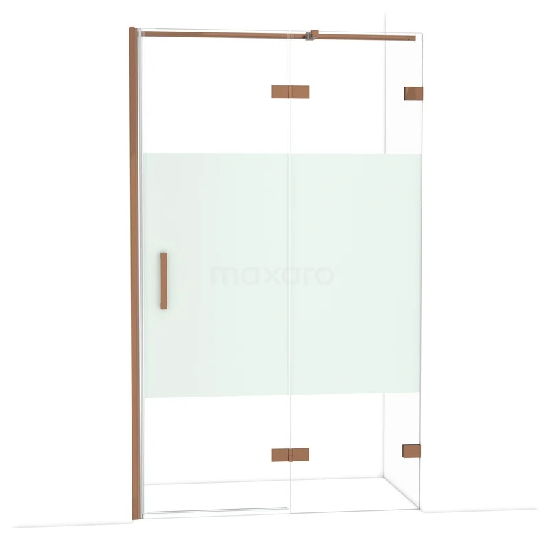 Douchecabine met matglas en bronzen accenten, luxe design voor moderne badkamers.