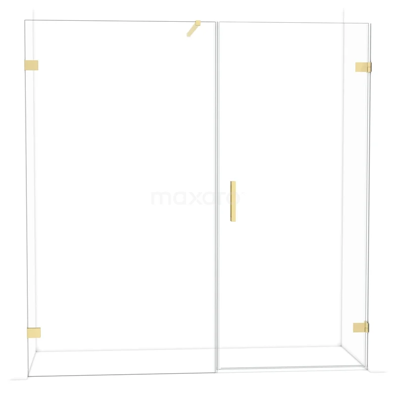 Diamond Shower door | 195 cm Light gold Clear glass Pivot door DDC220911120LG Glazen douchewand met gouden accenten, modern design en rechte lijnen, ideaal voor een luxe badkamerstijl.