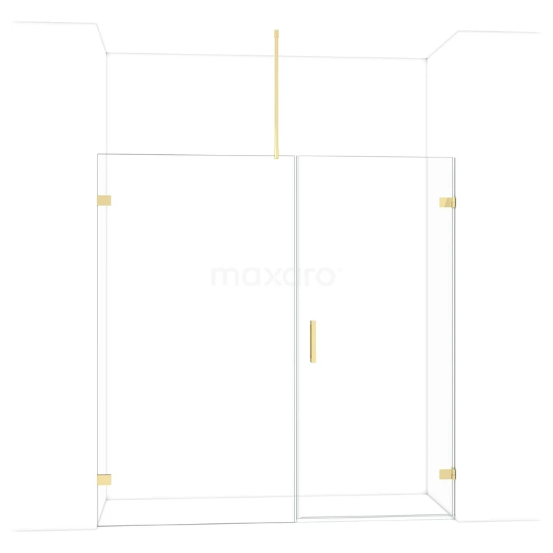 Diamond Shower door | 195 cm Glanzend lichtgoud Clear glass Pivot door DDC220911720GLG