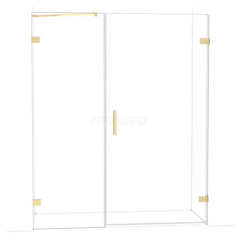 Diamond Shower door | 165 cm Light gold Clear glass Pivot door DDC221007220LG Glazen douchewand met gouden scharnieren en handgreep, strak design, ideaal voor een moderne badkamer.